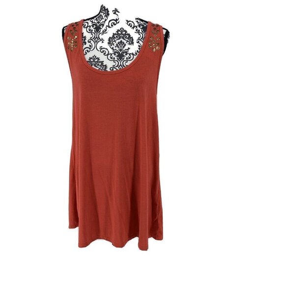 Derek Heart Coral Tank Dress With Gold Metal Skull Embellishement. Size Large - Picture 1 of 9